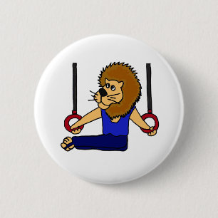 XX- Lion Gymnast on the Rings Cartoon 2 Inch Round Button