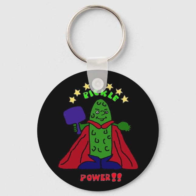 XX- Pickle Power Superhero Pickleball Cartoon Keychain (Front)