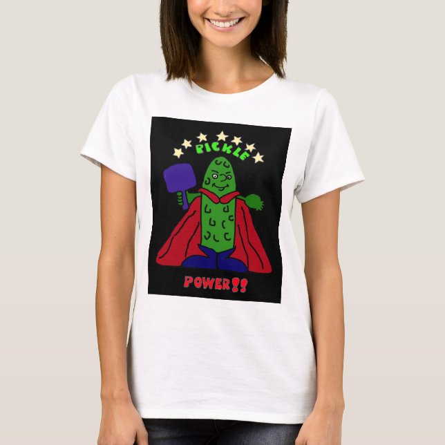 XX- Pickle Power Superhero Pickleball Cartoon T-Shirt (Front)