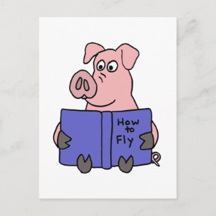 XX- Pig Reading How to Fly Book Postcard