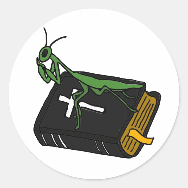 XX- Praying Mantis on a Bible Classic Round Sticker (Front)