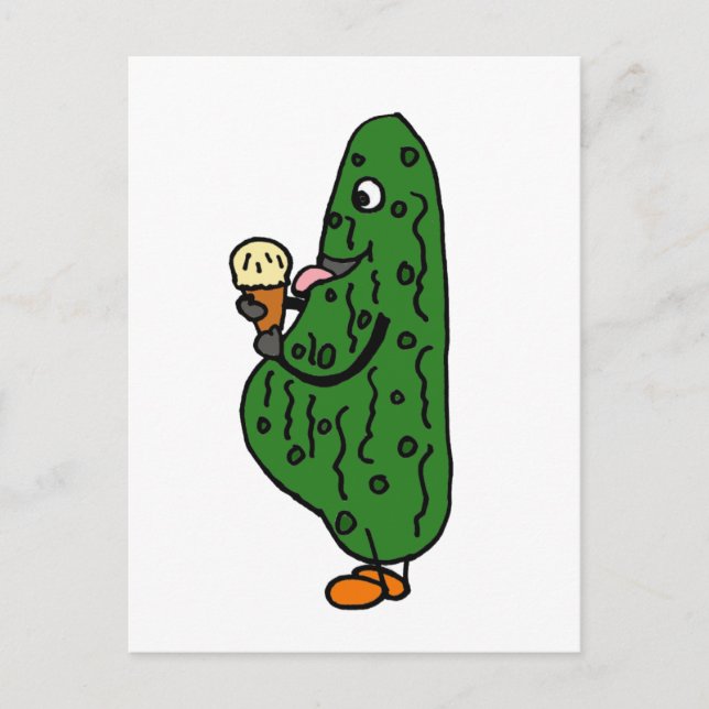 XX- Pregnant Pickle Eating Ice Cream Cartoon Postcard (Front)
