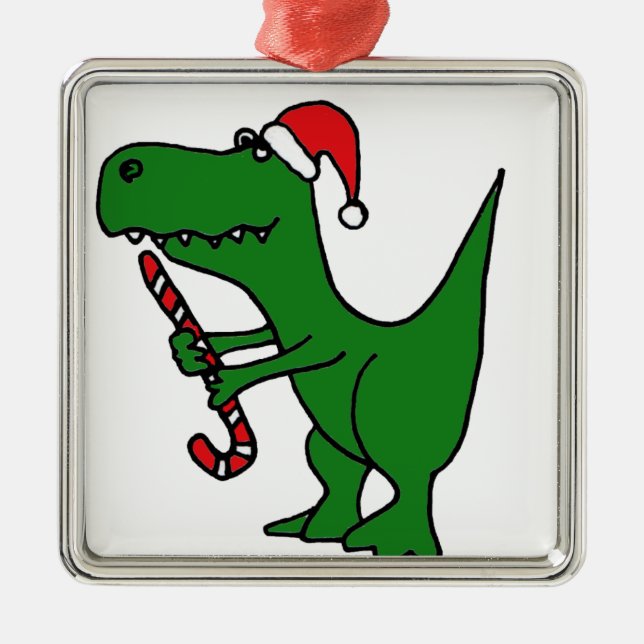 XX- T-Rex Dinosaur Christmas Cartoon Metal Ornament (Front)
