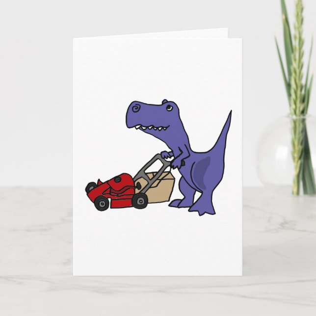 XX- T-rex Dinosaur Pushing Lawn Mower Card (Front)