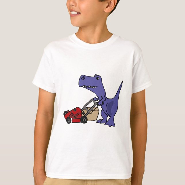 XX- T-rex Dinosaur Pushing Lawn Mower T-Shirt (Front)