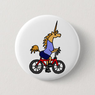 XX- Unicorn Riding Bicycle Cartoon 2 Inch Round Button