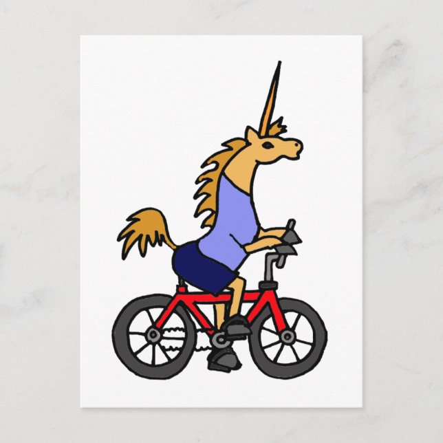 XX- Unicorn Riding Bicycle Cartoon Postcard (Front)