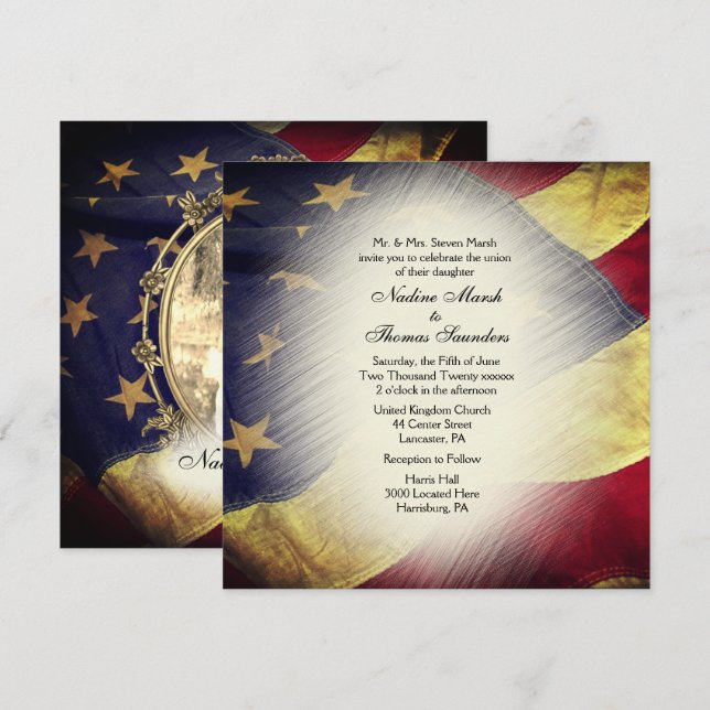 xxAmerican Flag Wedding Invitation with Photograph (Front/Back)