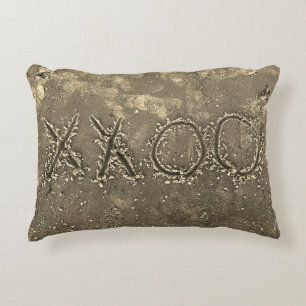 XXOO HUGS & KISSES Throw Pillow in Tan