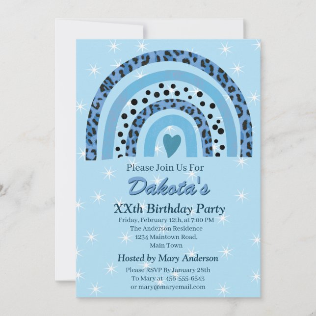 XXth Leopard Print Boho Rainbow Birthday Party     Invitation (Front)