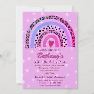 XXth Leopard Print Boho Rainbow Birthday Party Invitation