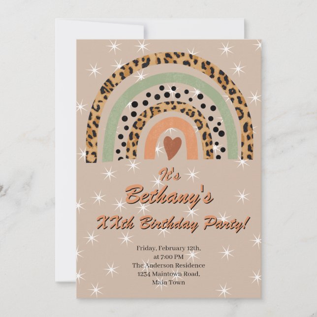 XXth Leopard Print Boho Rainbow Birthday Party     Invitation (Front)
