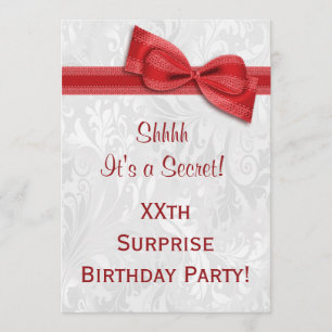 XXth SURPRISE Birthday Party Damask and Bow Invitation