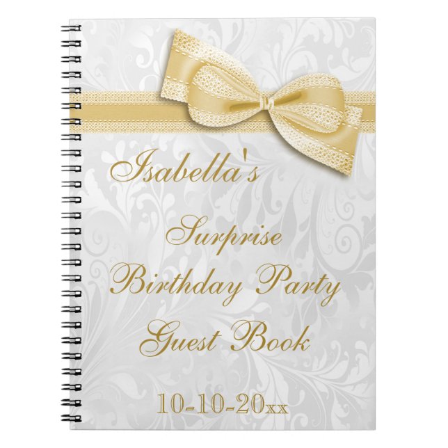 XXth SURPRISE Birthday Party Damask and Bow Notebook (Front)