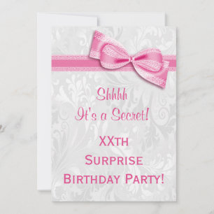 XXth SURPRISE Birthday Party Damask & Pink Bow Invitation