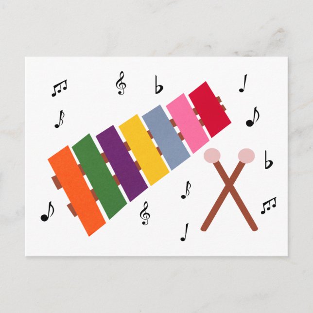 Xylophone Multicolored Musical Instrument Cartoon Postcard (Front)