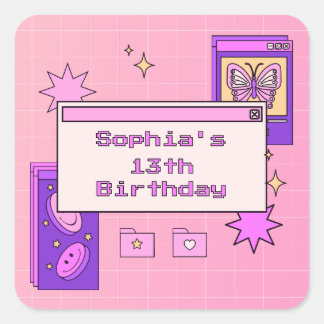 Y2K 2000s Retro Computer Interface Birthday Party Square Sticker