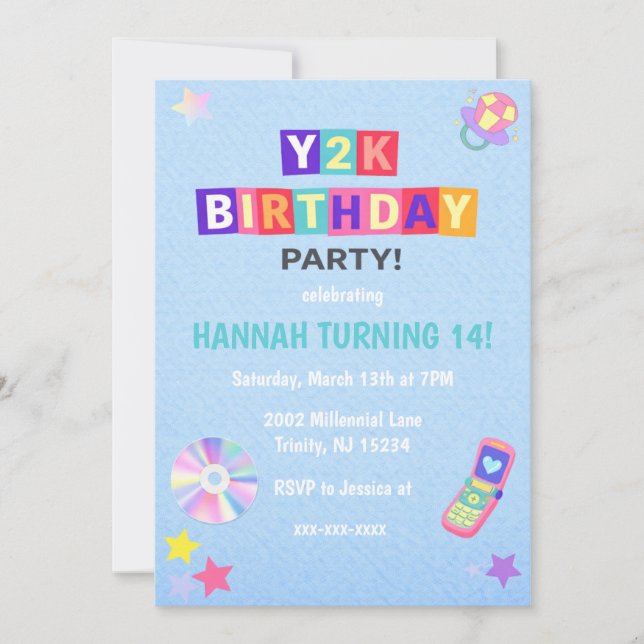 Y2K 2000's Trendy Birthday Party Invitation (Devant)