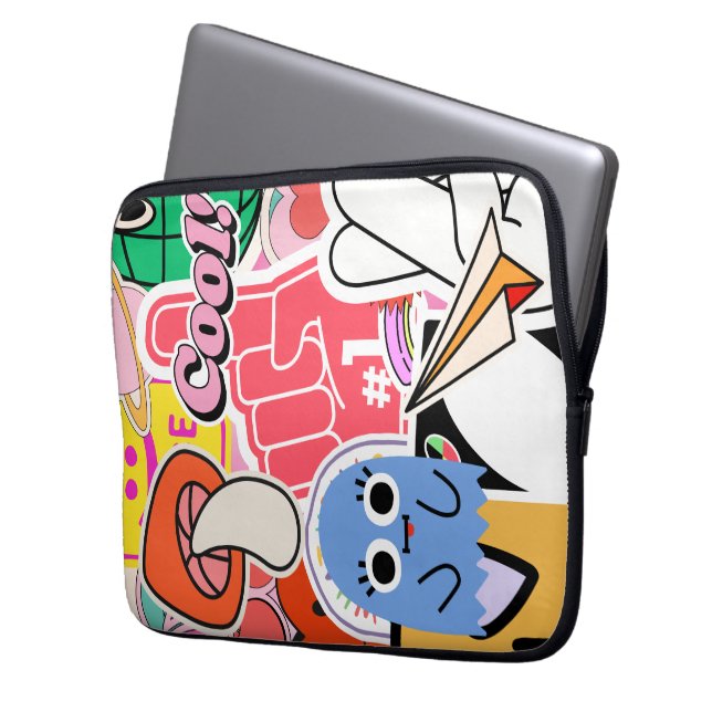 Y2K Aesthetic Cool Stickers Laptop Sleeve (Front Left)