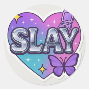 Y2K Aesthetic "SLAY" Chrome Heart Sticker – Retro 