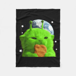 Y2K Alien Cat Meme Retro Silly Cat Vintage Space Fleece Blanket