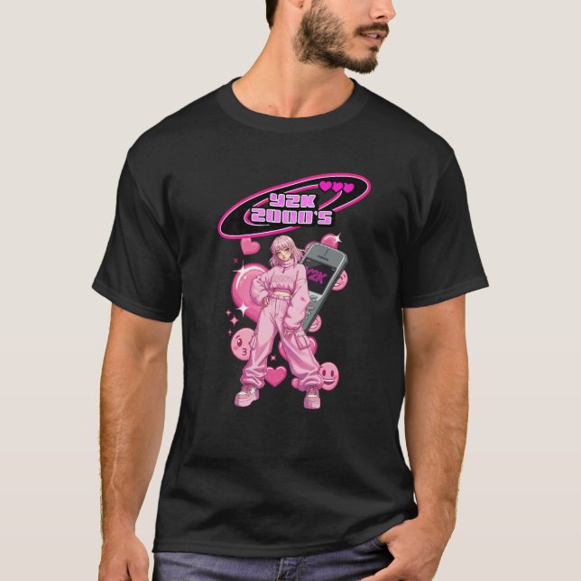 Y2K Anime Dream: 2000s Nostalgia Tee pink edition (Front)