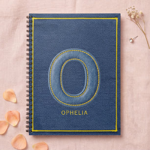 Y2K Blue Denim Yellow Stitch Letter O Monogram Notebook