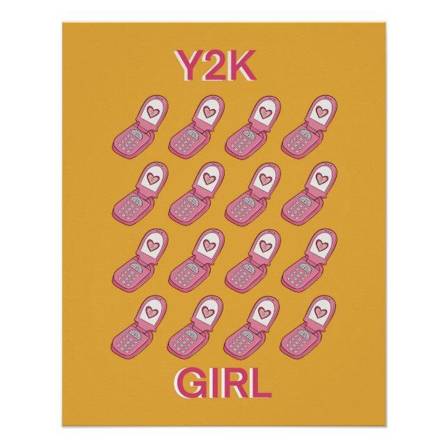 Y2K Flip Phones Heart Pattern  Poster (Front)