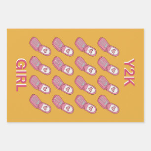 Y2K Flip Phones Heart Pattern  Wrapping Paper Sheet