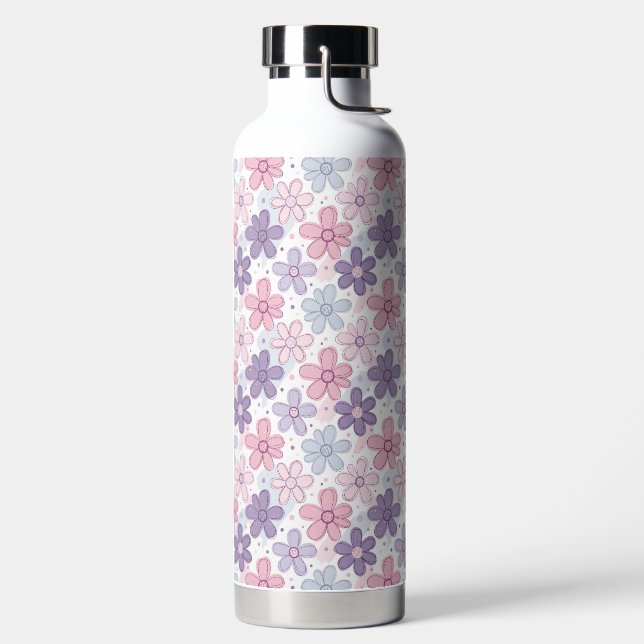Y2K Flower Seamless Pattern Water Bottle (Left)
