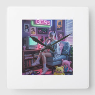 Y2K Gamer Girl Vibes – Retro Tech & Neon Room Aest Square Wall Clock