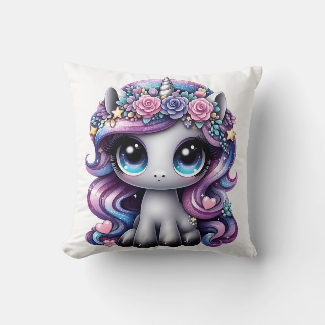 Y2K glitter pony unicorn Throw Pillow (Front)