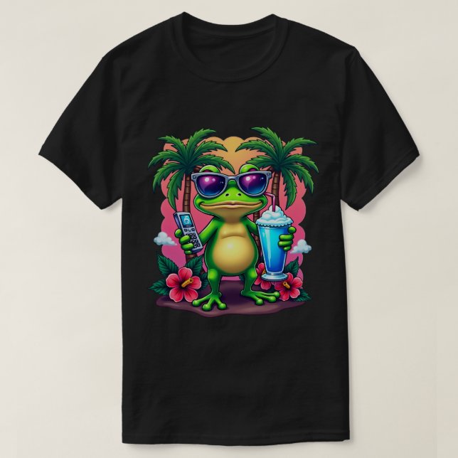Y2K Grumpy Frog Vaporwave Retro Aesthetic Tshirt (Design Front)