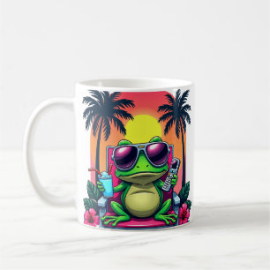 Y2K Grumpy Frog Vaporwave Tropical Retro Flip Phon Coffee Mug
