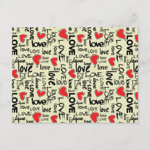 Y2K Grunge Love Typography Pattern Postcard