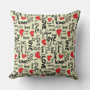 Y2K Grunge Love Typography Pattern Throw Pillow