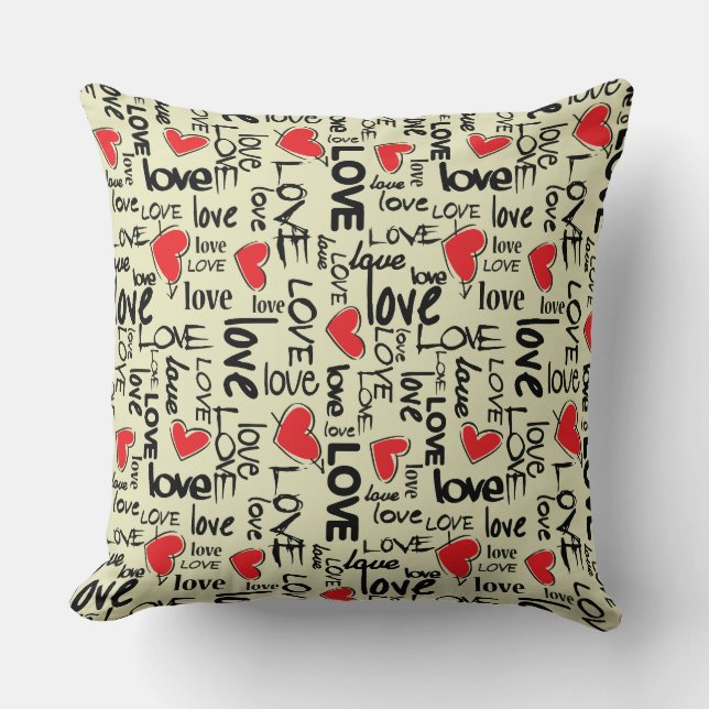 Y2K Grunge Love Typography Pattern Throw Pillow (Front)