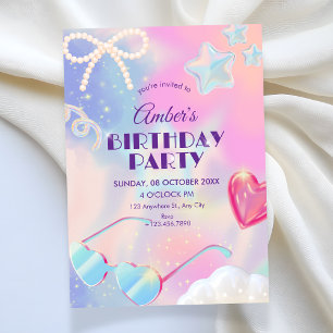 Y2k hologram cute birthday  invitation