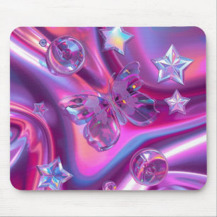 Y2K Holographic Gradient Mouse Pad   Chrome Stars