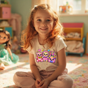 Y2K Kawaii Toy Mashup – Teddy Bear Doll Castle Cut Toddler T-shirt