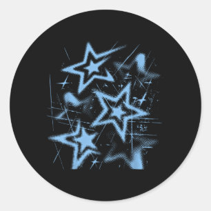 Y2k Nge Stars 2000s Blue Cyber Vintage Graphic Classic Round Sticker