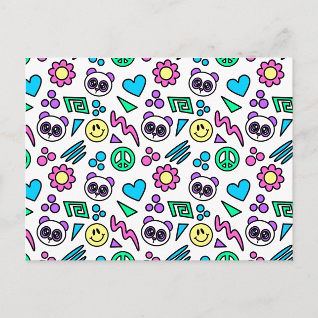 Y2K Pandas on White - 1000Pandas by Amanda Roos Postcard (Front)