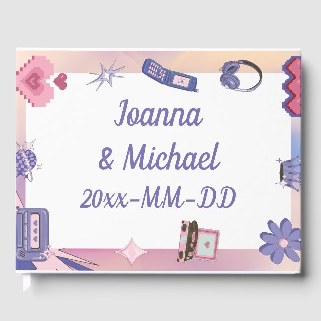 Y2K Pink Purple 2000s Retro Tech Geek Love Wedding Guest Book (Front)