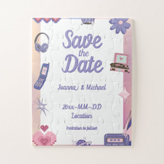 Y2K Pink Purple 2000s Retro Tech Geek Save Date Jigsaw Puzzle