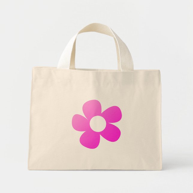 Y2k Preppy Fun Bright Hot Pink Flower Mini Tote Bag (Front)