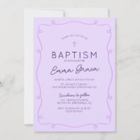 Y2K Purple Whimsical Main tiré Baptême Invitation