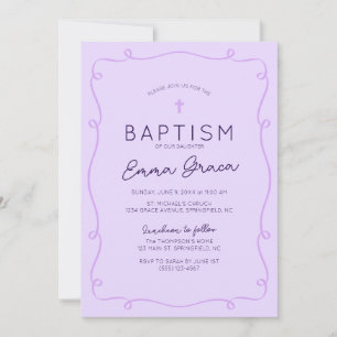 Y2K Purple Whimsical Main tiré Baptême Invitation