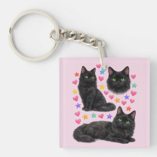 y2k rainbow hearts black cat kawaii cute keychain