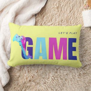 Y2K Retro Cyberpunk Gaming Room Setup Yellow Lumbar Pillow