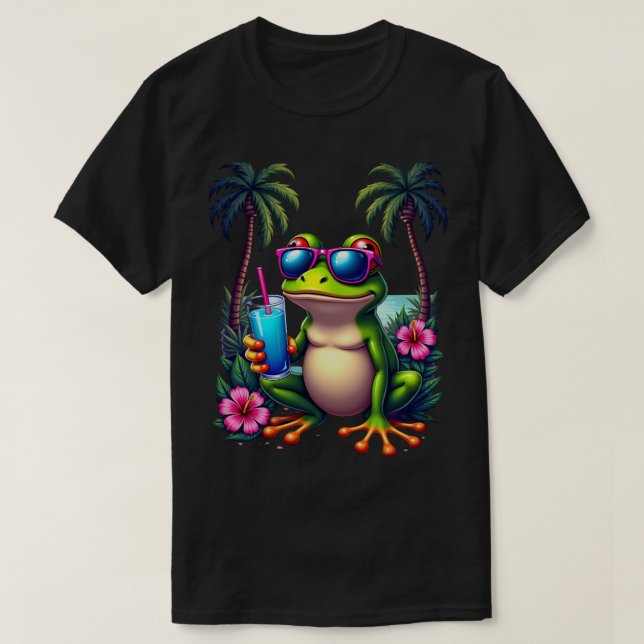 Y2K Tropical Frog Retro 2000s Flip Phone Grumpy Ae T-Shirt (Design Front)